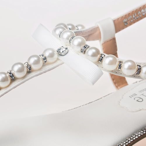 SheSole Women's Pearl T-Strap Bridal White Flat Sandals Beach Wedding Shoes4
