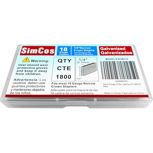 Image of 18 Gauge 1 /4 inch Narrow Crown Staples 1 /2 Inch Leg,1800-Pack | Galvanized Coating Resists Rust for Indoor Woodworking & Decoration for 18GA 1 /4 inch Crown Electric Staplers and Staple Guns