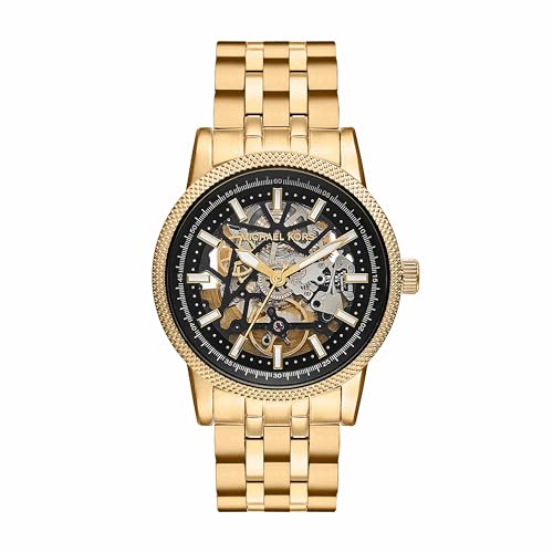 Image of Michael Kors Hutton Gold Automatic Stainless Steel Watch MKO1075