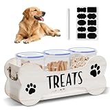 WGFKVAS Dog Treat Storage Containers, 3 Jar Pet food container, White Wooden Pet Food Dispenser for Dogs & Puppies, Perfect Food Storage Solution and Gift for Dog Owners
