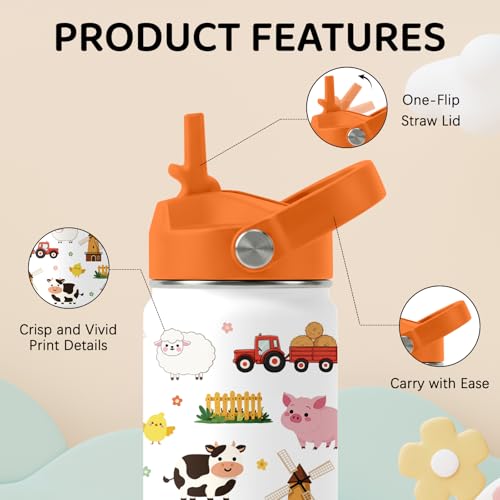 Image of Animal Water Bottle, Stainless Steel Insulated Tumbler with Straw Lid and handle, 12oz Reusable Leak-Proof Bottle for Sports