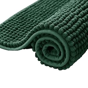 subrtex Chenille Bath Mats for Bathroom Extra Soft and Water Absorbent Non Slip Bath Rug Perfect Plush Carpet Mats for Tub, Shower (40×60cm, Green)