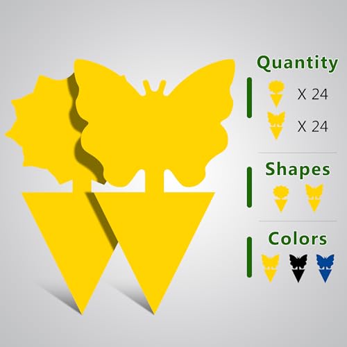 Landisun Fruit Fly Traps 48PCS Fungus Gnat-Traps for Indoor-Outdoor Yellow Fruit-Fly Sticky-Trap Plants Flying Bug Insects Traps