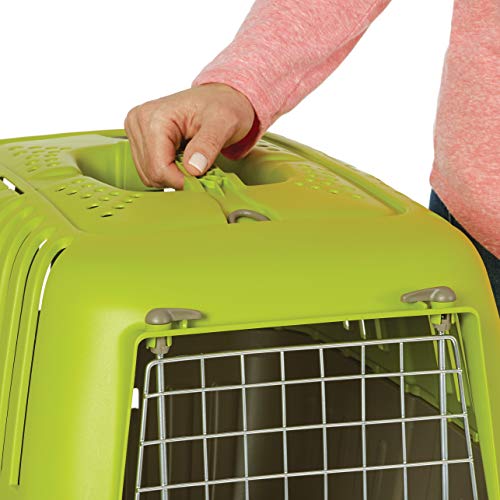 Image of Pet Carrier: Hard-Sided Dog Carrier, Cat Carrier, Small Animal Carrier in Green| Inside Dims 20.70L x 13.22W x 14.09H & Suitable for Tiny Dog Breeds | Perfect Dog Kennel Travel Carrier for Quick Trips