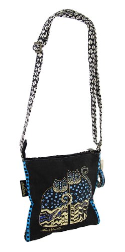 Zeckos Laurel Burch LB4315 Crossbody Tote with Zipper Top, Spotted Cats Black