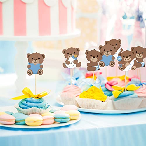 25Pcs Bear Cake Topper Baby Shower Double Sided Print With Bear Cupcake Toppers Brown For Bear Theme Gender Reveal Neutral Party Supplies #TOP2