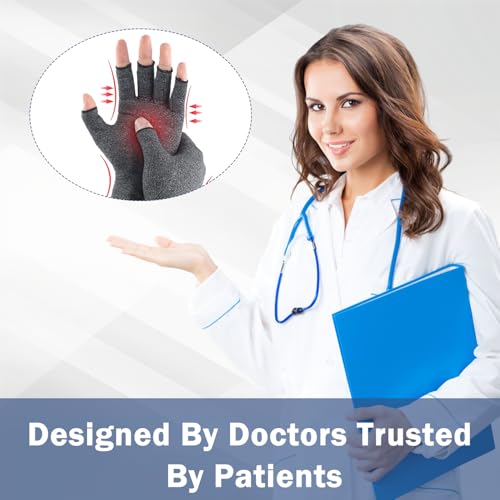 Image of TecoKart Compression Gloves for Arthritis - Bamboo Arthritis Gloves for Pain Relief, Rheumatoid and Osteoarthritis Support, Open Finger Design for Flexibility, Ideal for Men & Women