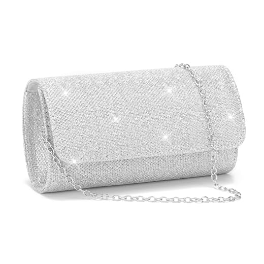 RNIEGA Bolsas clutch para mulheres, bolsa de noite com corrente destacável feminina brilhante bolsa de mão de festa de casamento, Prata