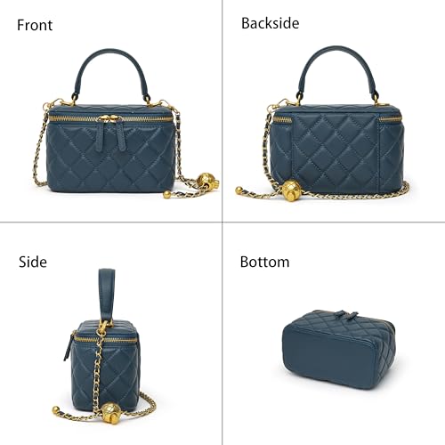 Image of DORIS&JACKY Small Quilted Box Crossbody Purse For Women, Designer Lambskin Leather Mini Top Handle Tote Bag With Chain Strap