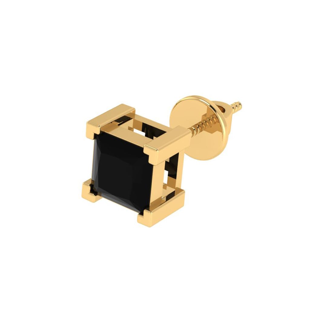 diamtrendz Gold Plated Pure 925 Sterling Silver Earring | Solitaire Black Diamond Screwback Earring For Men & Boys | Multiple Gemstone Shape Options | Model ERSMYBDP-picture-45