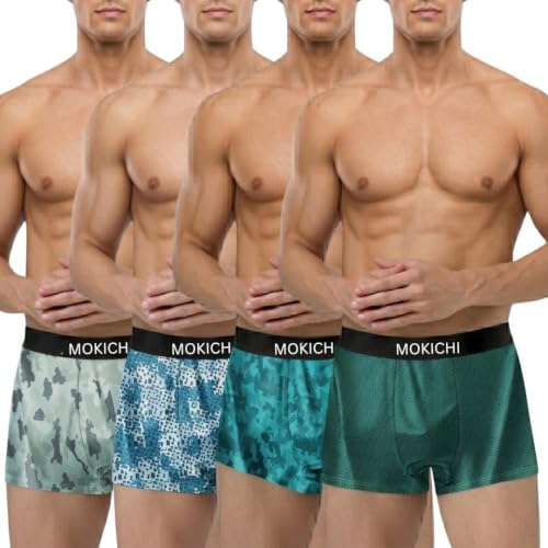 Image of Men's Microfiber Boxer Briefs Pack of 4 | Soft Stretch Breathable Innerwear | Moisture Wicking Printed Trunks | Comfortable Elastic Waistband | Regular Fit Underwear for Men