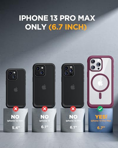 Image of Miracase Magnetic for iPhone 13 Pro Max Case 6.7 inch, (Compatible with MagSafe) Upgrade Full-Body Clear Phone Bumper Case with Built-in 9H Tempered Glass Screen Protector, Magnetic Wine Red