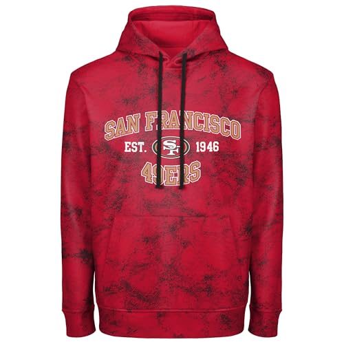 FOCO NFL Men's Officially Licensed Established Wordmark Camo Performance Throwback Team Color Pullover Sweatshirt Hoodie, San Francisco 49ers - Red, Medium