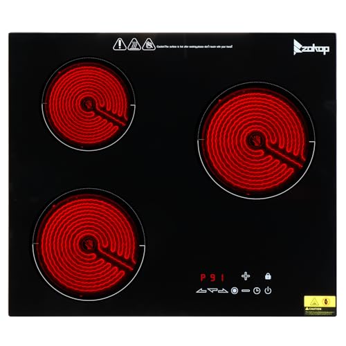 LEADZM Plaque Vitrocéramique Induction,3 Feux Table de Cuisson Encastrable,5200W,Minuteur, Touches Tactiles, Anti-Débordement, 9 Niveaux de Puissance