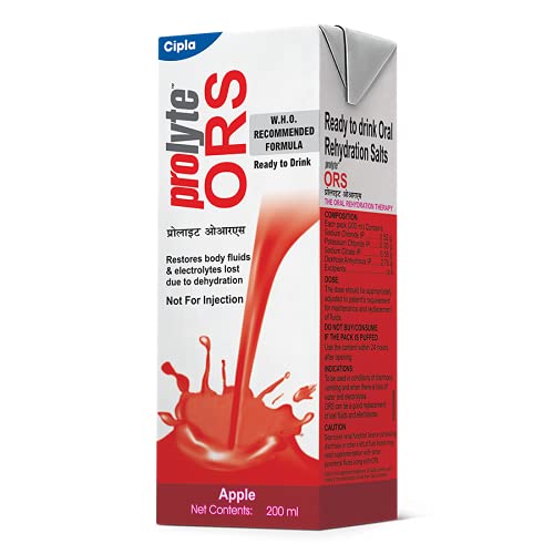 Cipla Prolyte Ors Ready To Drink Oral Rehydration Contains Vital Electrolytes | Restores Body Fluids & Electrolytes Lost Due To Sweating, Diarrhea & Vomiting | Who Formula (Apple, Pack Of 30), Liquid