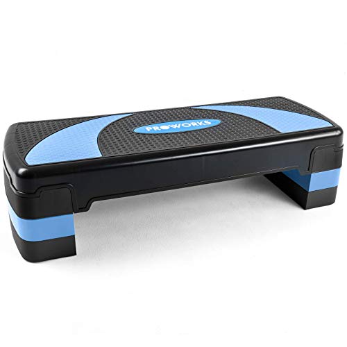 Proworks Marche aérobic u0096 Hauteur réglable pour la maison, la musculation, le cardio-fitness, 20 cm, 15 cm ou 10 cm u0096 Noir et bleu