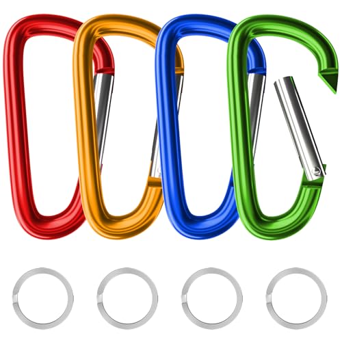 Image of sprookber 4 inch & 5 inch Extra Large Aluminum Carabiner D Ring, Caribeener Clips, Spring Snap Hook for Keychain Clip, Set of 4
