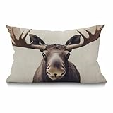 Smooffly Farmhouse Pillow Covers Moose 12' x 20' Lumbar Pillow Covers Home Decorative Cotton Linen Cushion Case for Sofa Couch Housewarming Gifts Family Room Décor