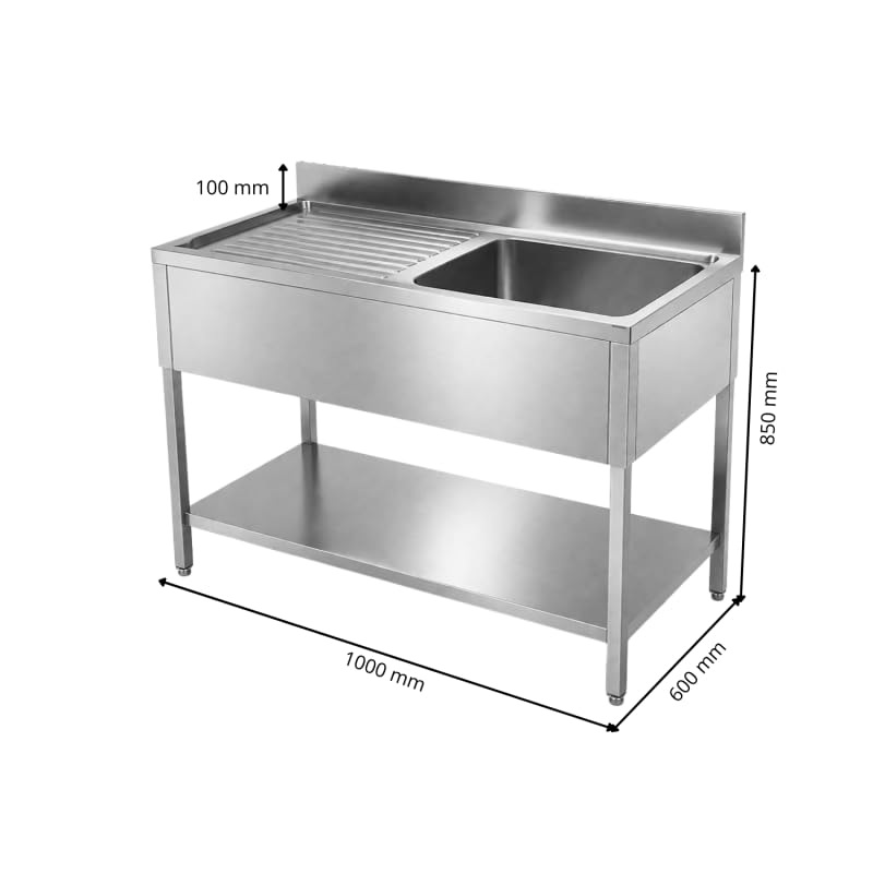 Plonge Professionnelle Inox 1 Bac à Droite - 1000 x 600 mm avec Égouttoir
