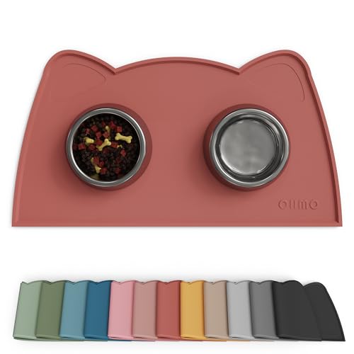OHMO - Cat Food Mat Silicone Pet Feeding Mat for Floor Non-Skid Waterproof Dog Water Bowl Tray Easy to Clean Pet Placemat (Erythrinus 18 * 9.8)