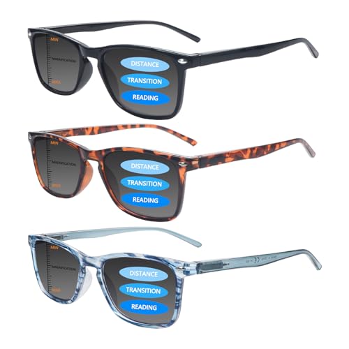 Sumkyle 3 Pack Progressive Multifocal Reading Sunglasses for Women Men UV Protection Trifocal Sun Readers with Spring Hinge (Sun 3 Mix,1.50)