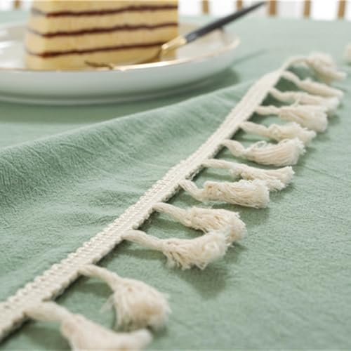 Nappe lavable en coton rouge 100x160 cm avec pompons pour table