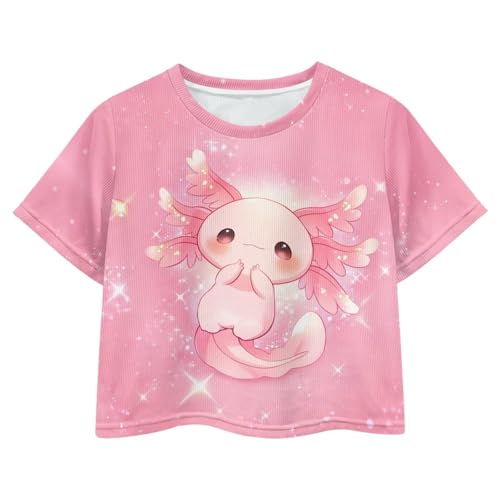 Image of Girls Fashion Crewneck Tee Shirts Casual Short Sleeve Crop Top Summer Outfits 5-14 Years Old