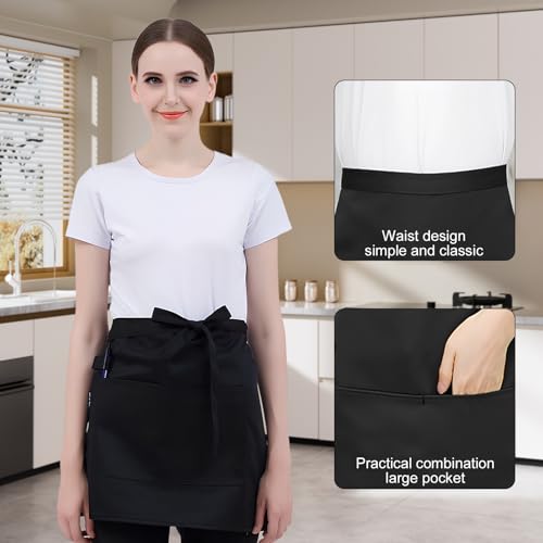 2 Stück Köche Schürze, Vorbinder Schürze mit 2 Taschen, Kurz Koche Schürzen, Kellnerschürze Grillschürze Baristaschürze für Herren Damen, Halbe Schürzen für Küche Kochen Backen, 58×43cm (Weinrot) – Bild 4