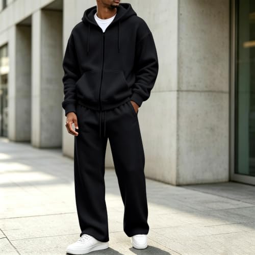 Mens Sweat Suits 2 Piece Set Workout Zip Up Jacket Wide Leg Sweatpants - image 2