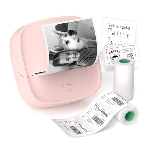 Gloryang JD-23 Sticker Printer, Mini Portable Thermal Printer Print Pod, Inkless Bluetooth Label Maker Machine for DIY Crafts, Journaling, Office & Home Use, 2 Rolls Sticker Paper, Pink
