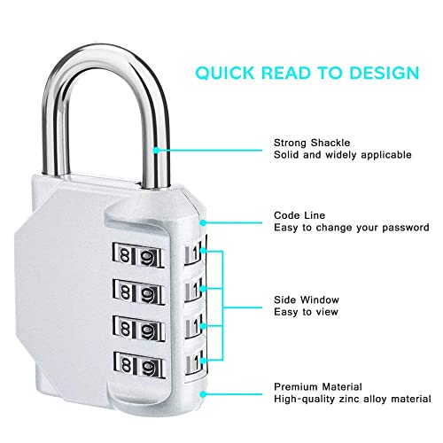 Image of ZHEGE Combination Locker Lock, 4 Digit Outdoor Padlock for Gym, School, Gates, Doors, Fence, Hasps and Storage（Black Lock，Bule Lock and Sliver Lock）