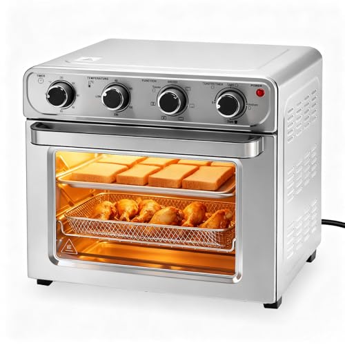 Image of OLIXIS Air Fryer Toaster Oven Combo Extra Large, 26.4QT Convection Oven Countertop 4 Functions in 1, 4 Accessories Included, Stainless, Up to 450F