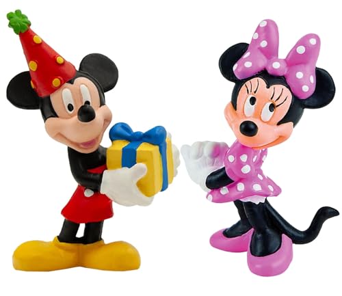 Figuras Mickey e Minnie Mouse decorativas, conjunto de 2 bonecas da Disney, estilo clássico, figuras colecionáveis em PVC para presente infantil, bolo de aniversário e decoração. 7 cm (Edição padrão)