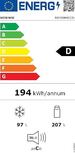 Miniatura 14 de Hisense Rb390n4ccd - Frigorífico Combi, Eficiente Clase D, Capacidad 304 L Con 186 Cm Alto, Cajón Verduras, 4 Estrellas Congelador, Puerta Reversible, Silencioso 39db, Color Blanco