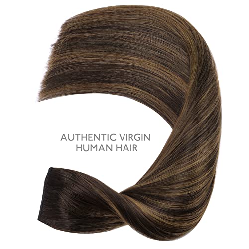 Image of WENNALIFE Wire Hair Extensions Real Human Hair 22 inch 120g Balayage Dark Brown to Chestnut Brown Remy Wire Hair Extensions Invisible Transparent Fish Line Real