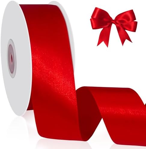 1-1/2 inch(40mm) x 50 Yards Red Wide Satin Ribbon Red Fabric Ribbon for ...