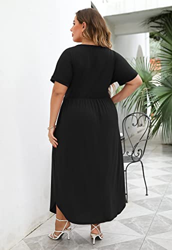 Image of Nemidor Womens Casual Plus Size Tie Waist Slit Long Maxi Dress with Pockets NEM313