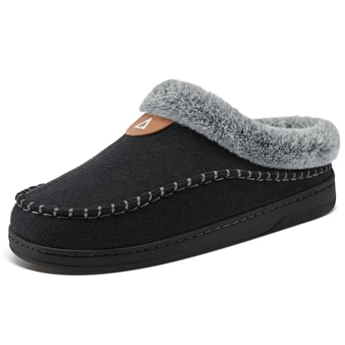 Image of ATHMILE Slippers for Men Warm Moccasin Memory Foam House Shoes Indoor | Outdoor Fuzzy Plush Fluffy Lined Clog Wide Slip-on Loafer for Home Bedroom Dad Gifts