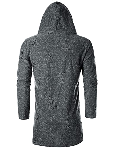 GIVON Mens Longline Hooded Cardigan Ruffle Shawl Collar Drape Cape Overcoat from Unique Scratch Fabric3