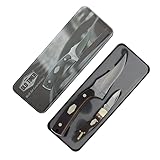 Old Timer 1227067 Sharpfinger & Folder Knife Set Gift Tin – Brown Sawcut Delrin Handle, Stainless Steel Blades – Classic Outdoors & Collectible Knife Duo