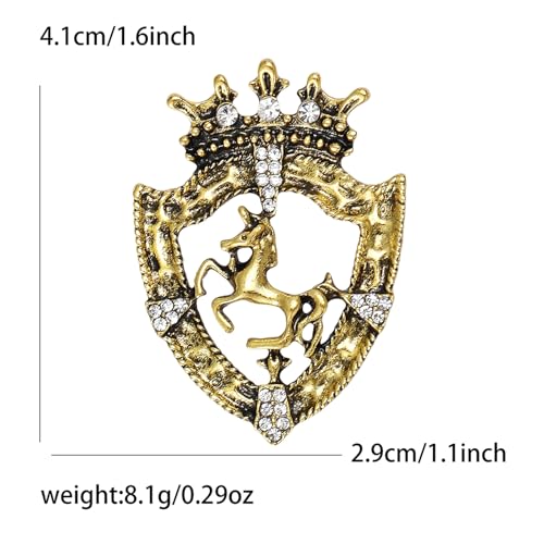 Image of Dreuyet Horse Brooch Pin Horse Racing Suit Lapel Pin for Women Men Rhinestone Antique Gold Horse Animal Brooch Clothing Outfits Accessory Jewelry