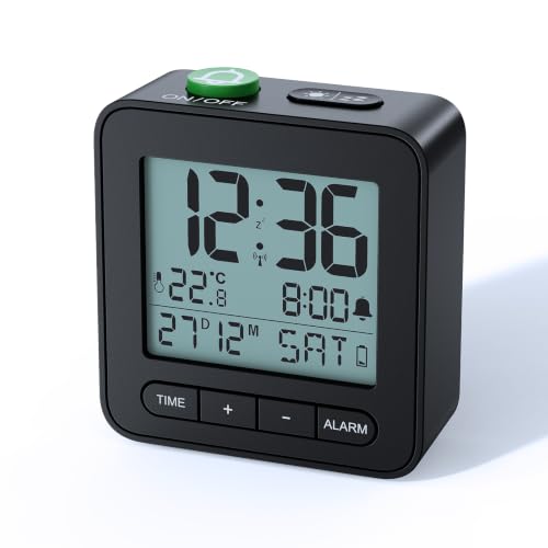 Cloka Réveil Radio-piloté à Piles Compact avec Température et Calendrier