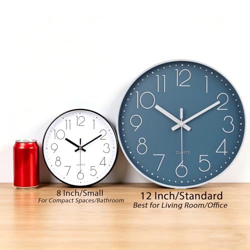 Image of jomparis 12 Inch Silent Non-Ticking Battery Operated Quality Quartz Round Wall Clock Modern Decor Clock for Home Office Bedroom Bathroom(Cerulean /Blue Color)