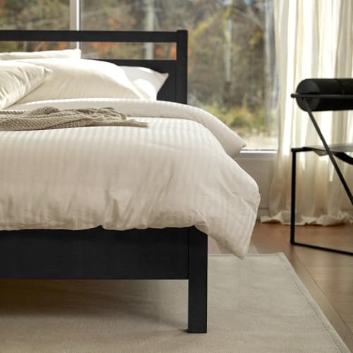 Image of LIFEMENT Signature Wood Platform Bed Frame with Headboard, Essential, Noise Free, Under Bed Storage, No Box Spring Needed, Easy Assembly (Black, Queen (U.S. Standard))