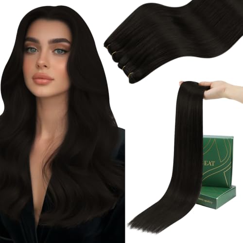 Ugeat Sew in Hair Extensions Real Human Hair Brown 24 Inch 100g No Glue