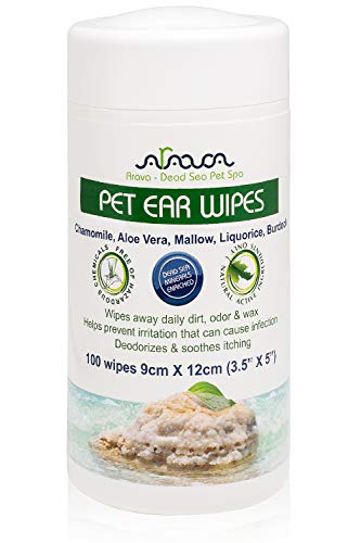 Arava Pet Ear Wipes - for Dogs Cats Puppies & Kittens - 100