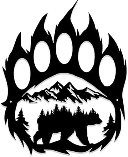 HRZZEOKV Ours Décoration Murale Métal, Griffe d'ours Décoration Murale Silhouette, Art Métal Décoration, Signes Noir Suspendu Décoration Découpe pour, Patio Balcon Salon11.8 * 14.5" Cover