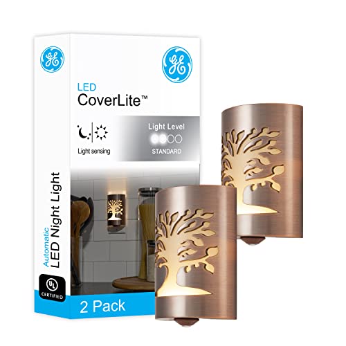 GE CoverLite LED Night Light, Decorative, Plug-In, Smart Dusk-to-Dawn Sensor, Home DÃ©cor, Ideal for Bedroom, Bathroom, Kitchen, Hallway, 2 Pack, 46458, Oil Rubbed Bronze | Tree of Life