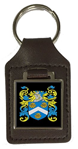 Porte-clés en Cuir Marron Taylor Heraldry gravé avec des finitions artisanales
