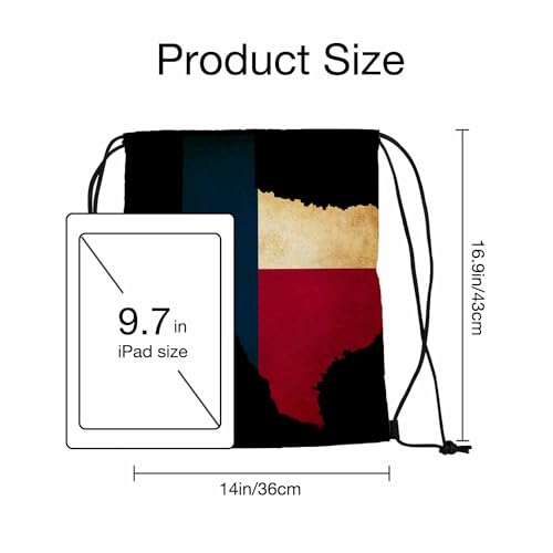Drawstring Backpack Bag Sports Gym Sack Texas State Map Grunge Effect Flag Star Blue Red Beige Shoe Bag for Women Men 14x16.9 Inch2